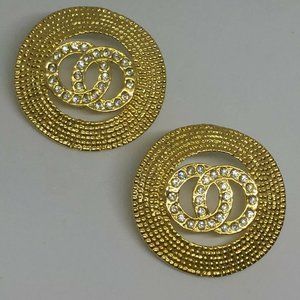 Gold Tone & Rhinestone Intertwining Designer Style Chain Large Pierced earrings~